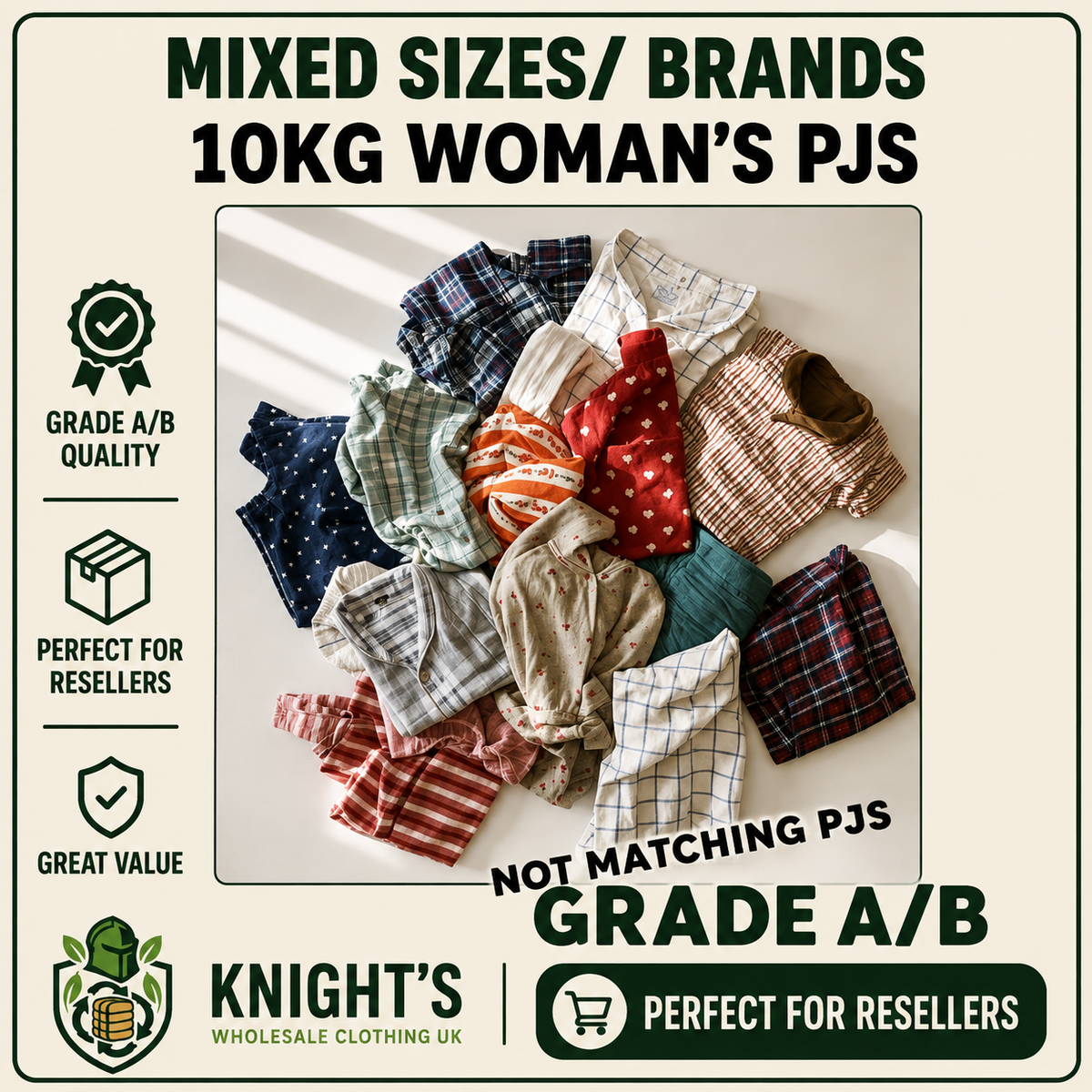 10kg Mixed Woman’s Pyjamas | Grade A/B | Mixed Sizes & Brands (NO SETS)