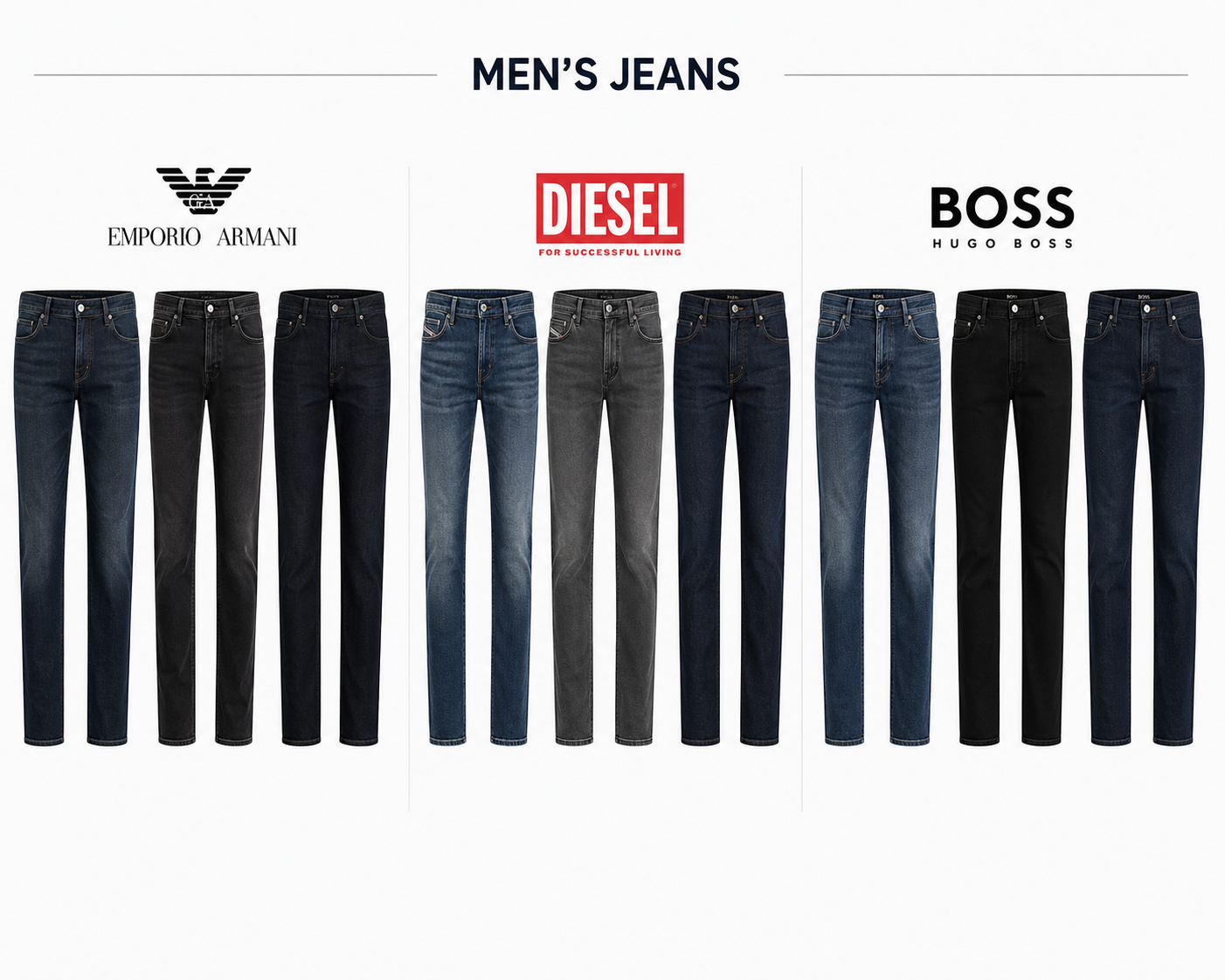 10x Designer Branded Men’s Jeans- Armani, Diesel, Boss – Grade A