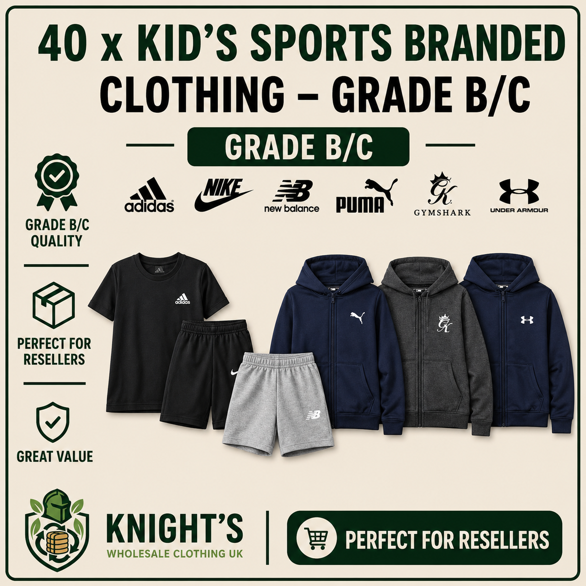 40x Kids’ Sports Branded Brands-  Grade B/C - Nike, Adidas & more…