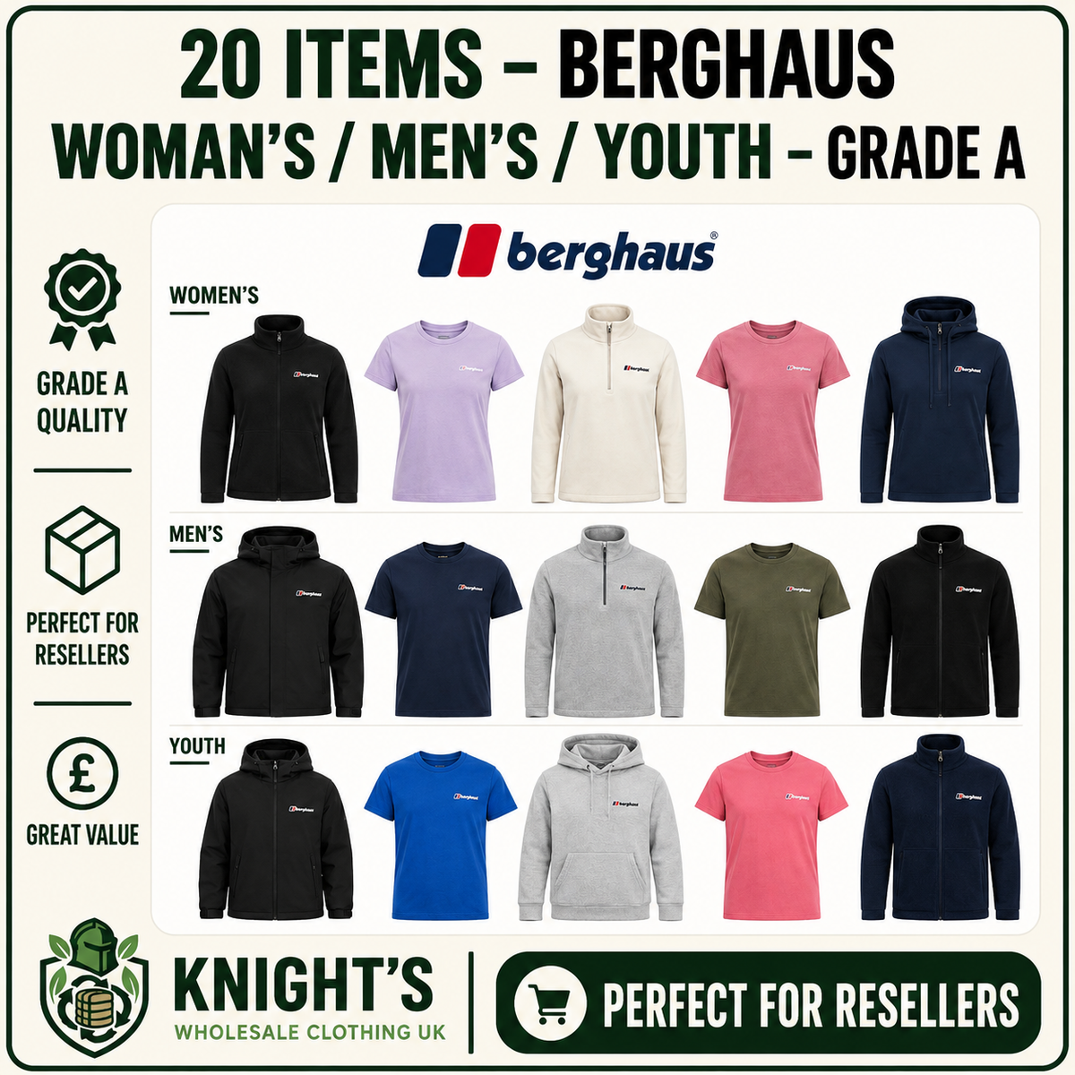 20x Berghaus - Woman’s/ Men’s/ Youth’s Clothing Items – Grade A