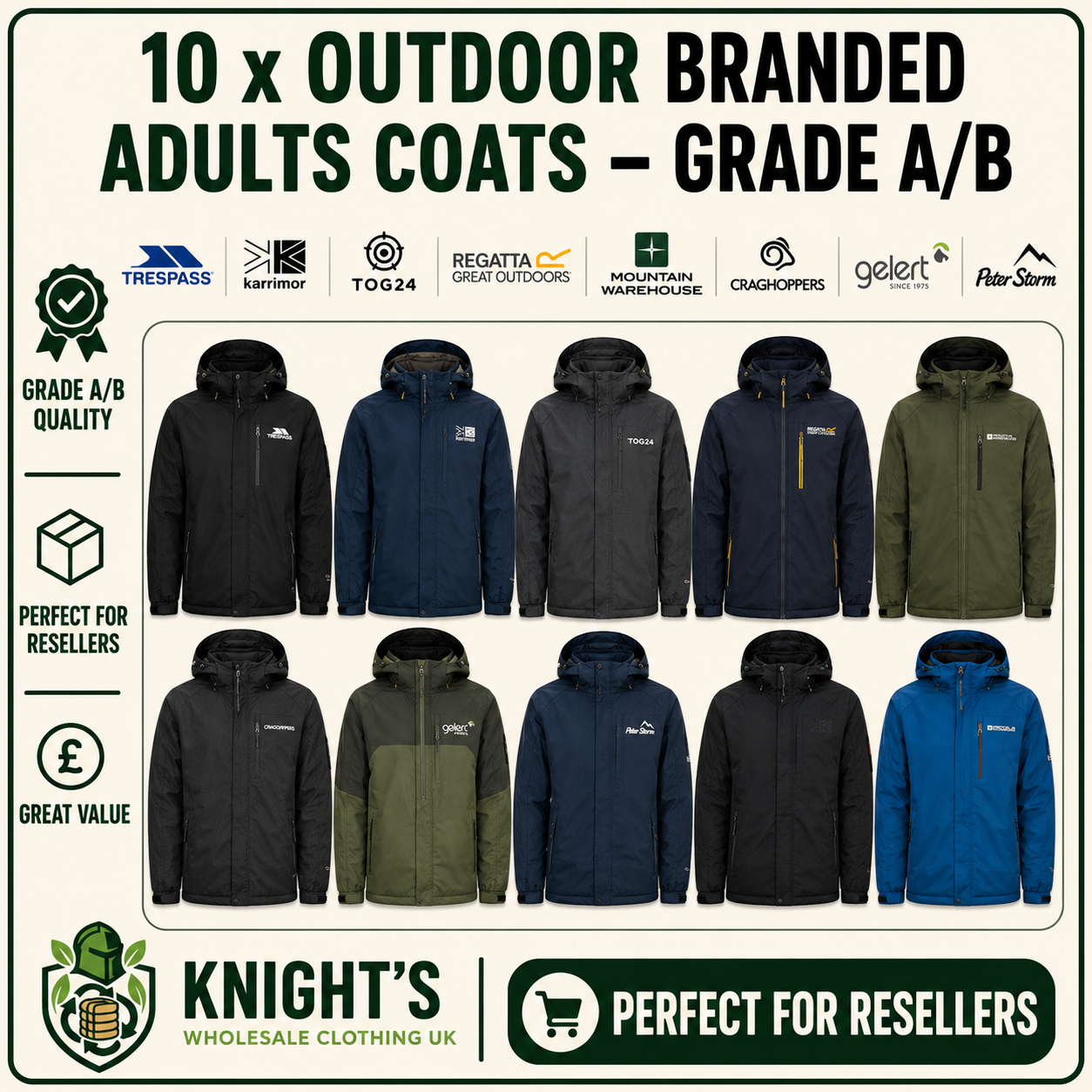 10x Outdoor Branded Adults’ Coats – Grade A/B
