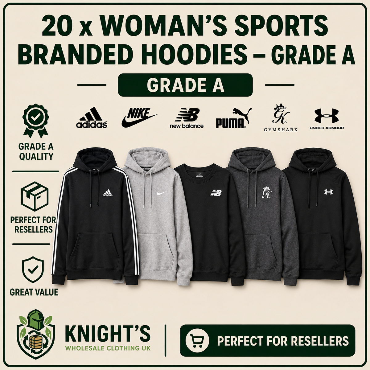 20x Women’s Sports Branded Hoodies/ Jumpers- Grade A - Nike, Adidas & more…
