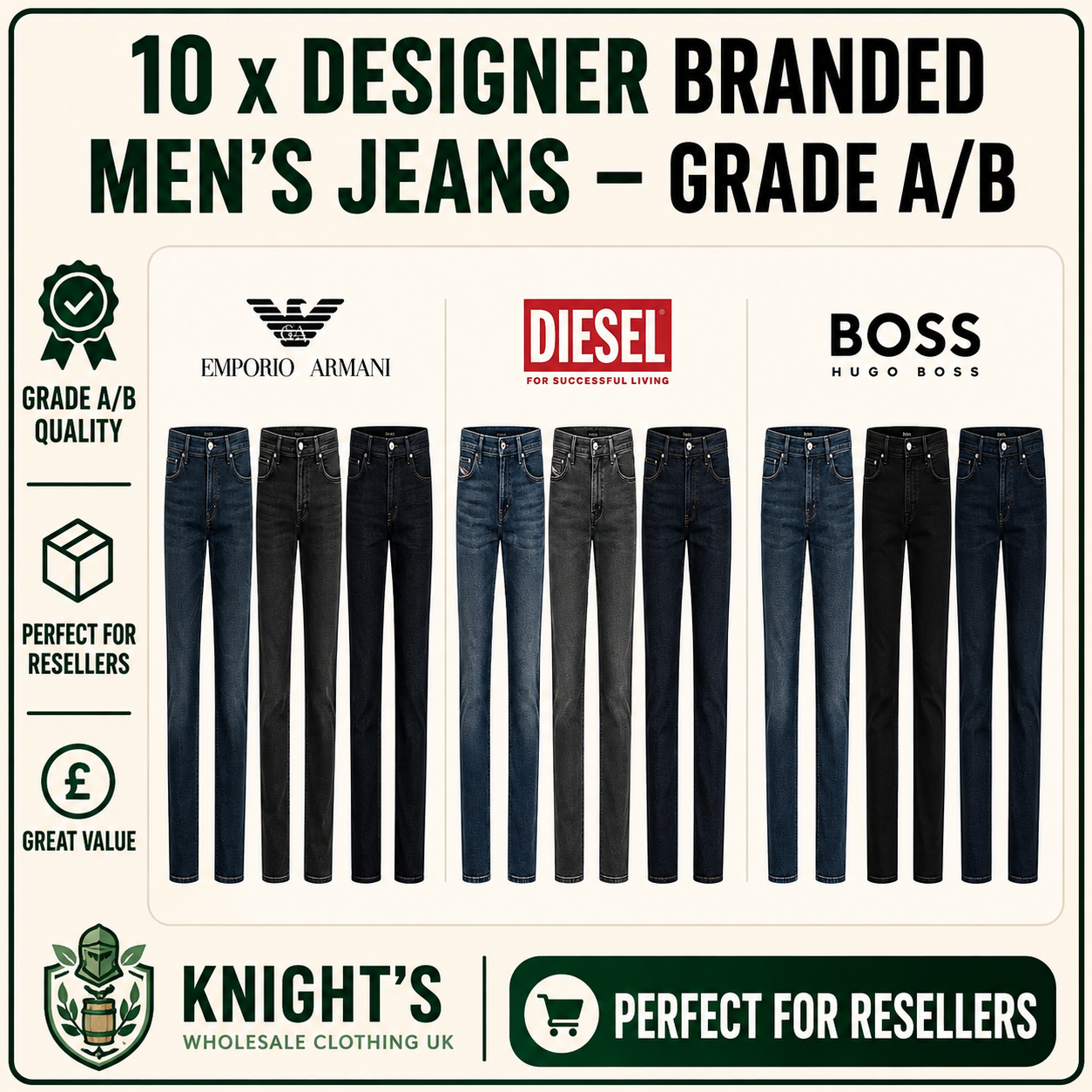 10x Designer Branded Men’s Jeans- Armani, Diesel, Boss etc – Grade A