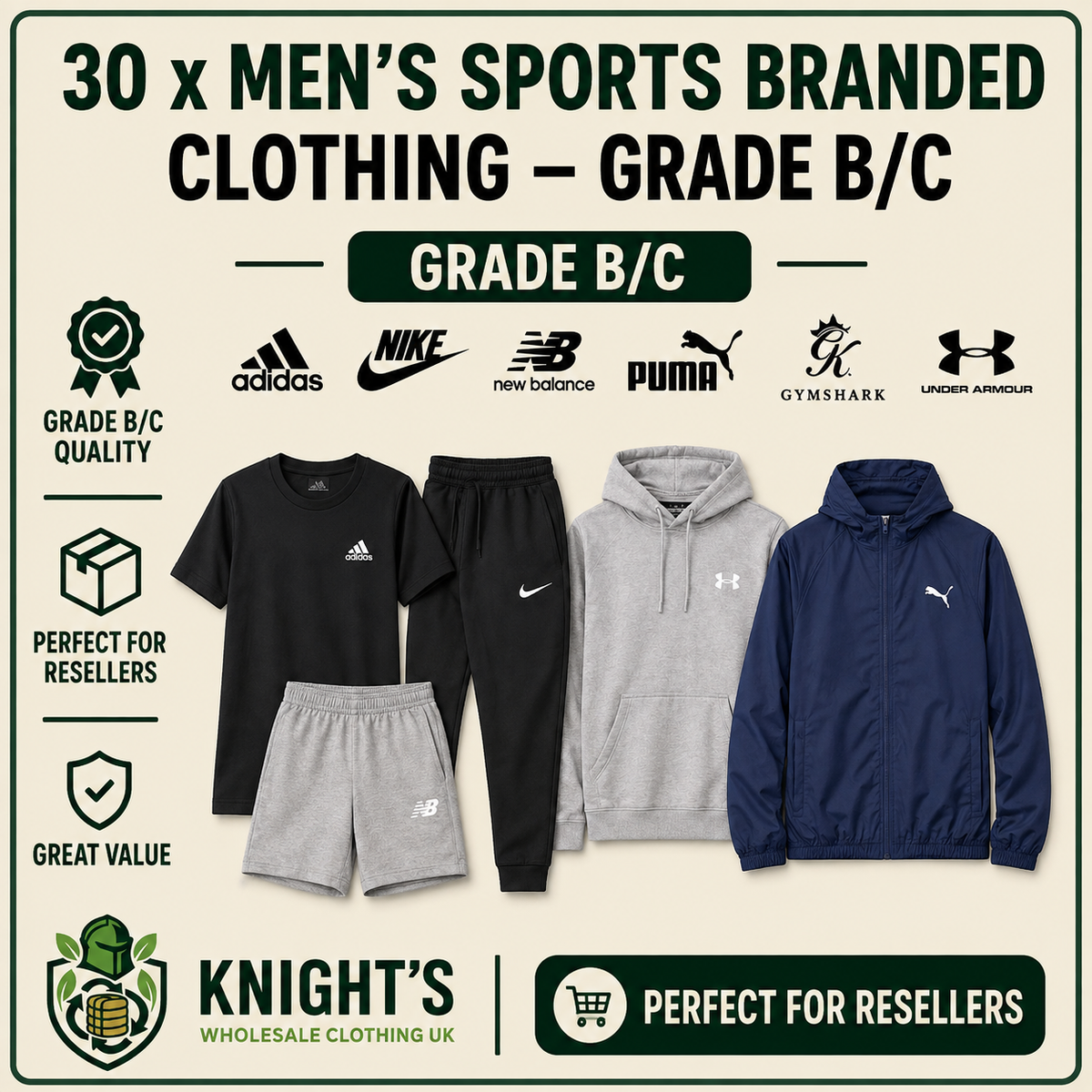 30x Men’s Sports Branded Clothing Grade B/C - Nike, Adidas & more…