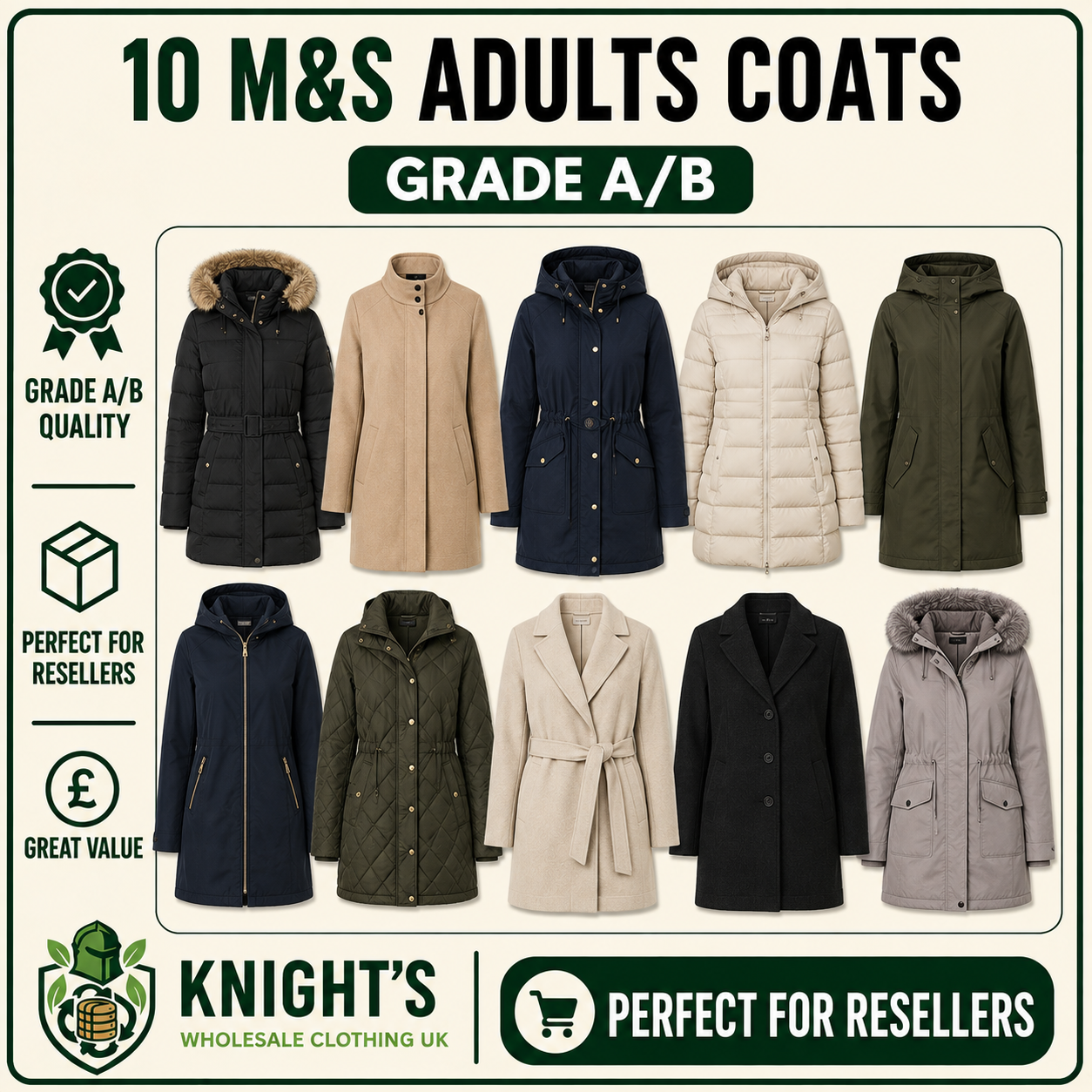 10x M&S Adults’ Coats – Grade A/B