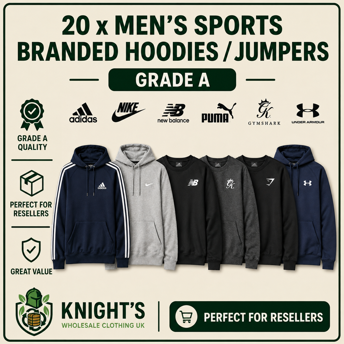 20x Men’s Sports Branded Hoodies/Jumpers - Grade A - Nike, Adidas & more…