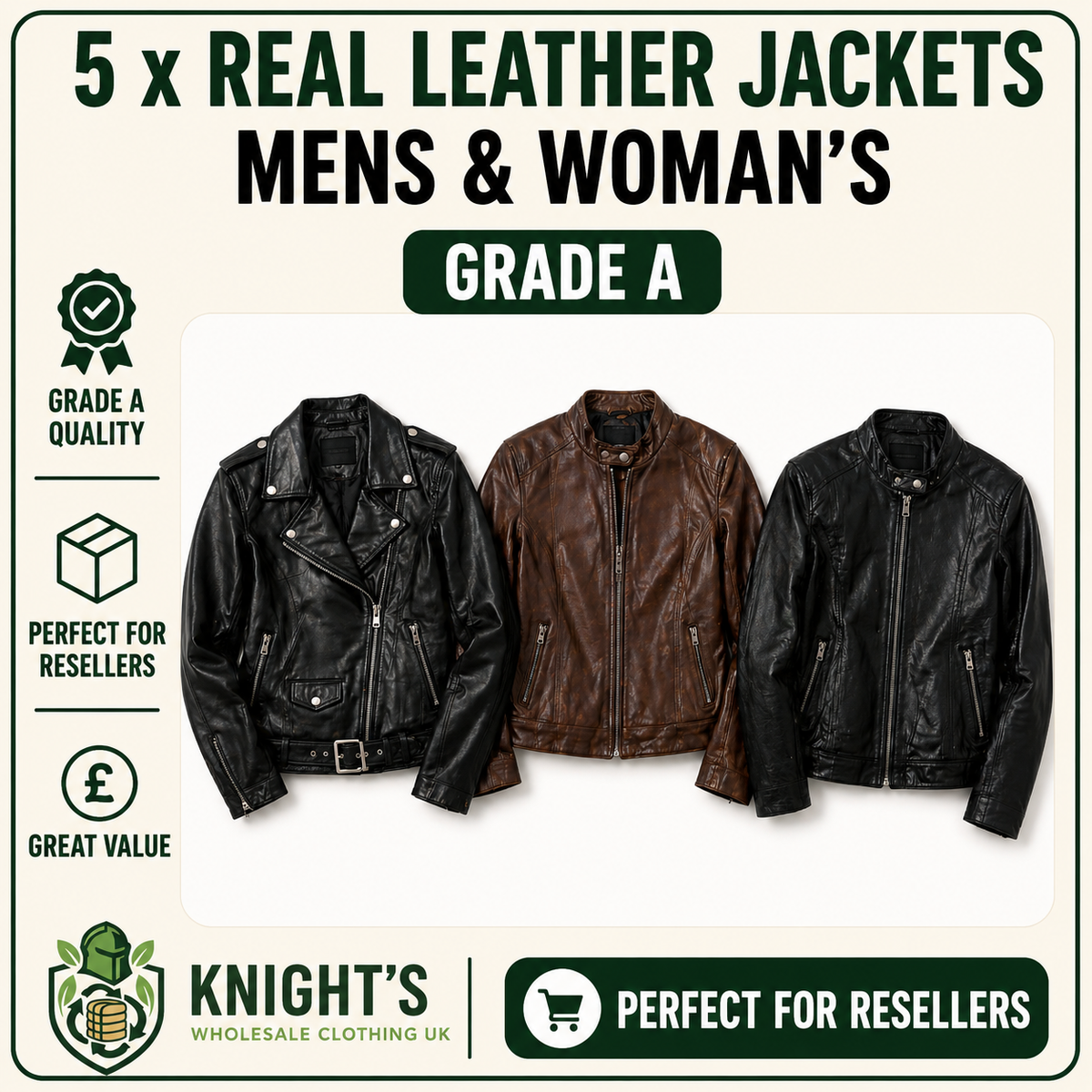 5 x Real Leather Jackets - Men’s and Woman’s - Grade A/B