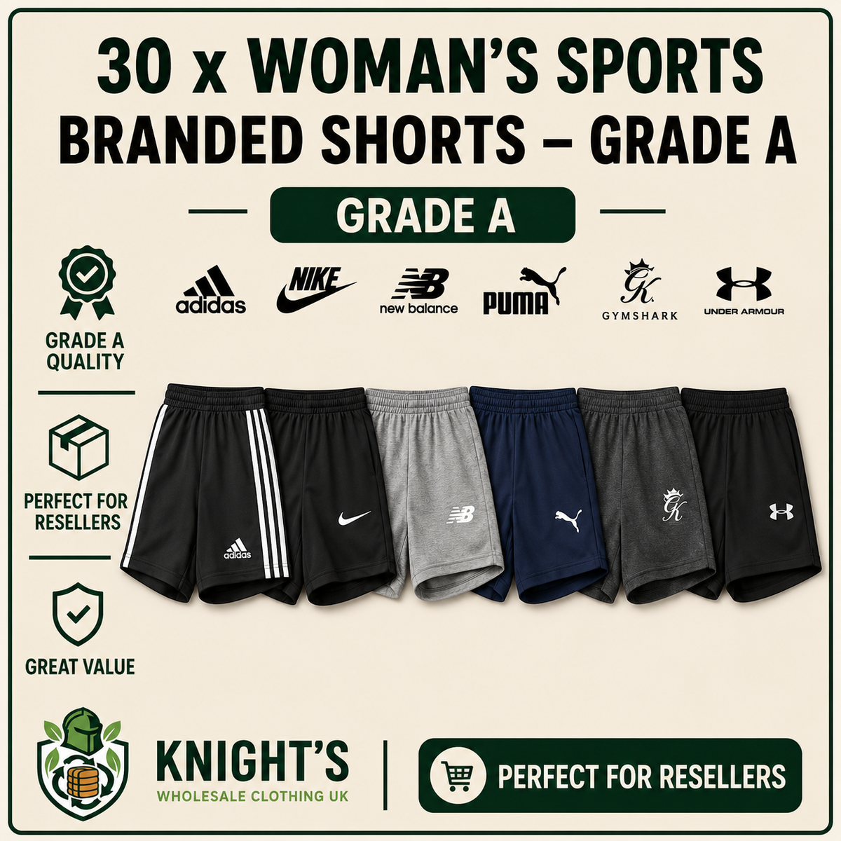 30x Women’s Sports Branded Shorts Bulk Lot Grade A - Nike, Adidas & more..