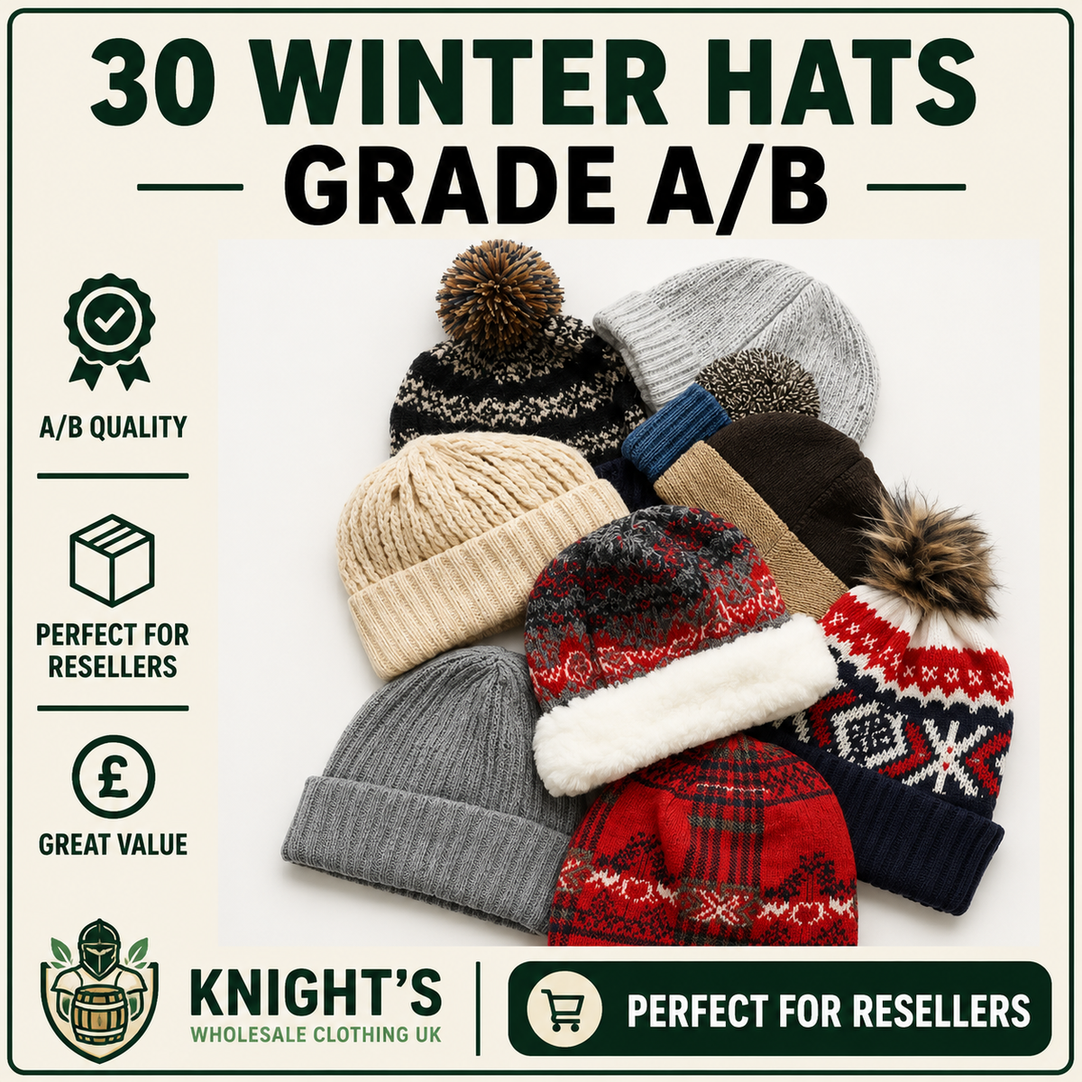 30 x Winter Hats Adults - Grade A/B