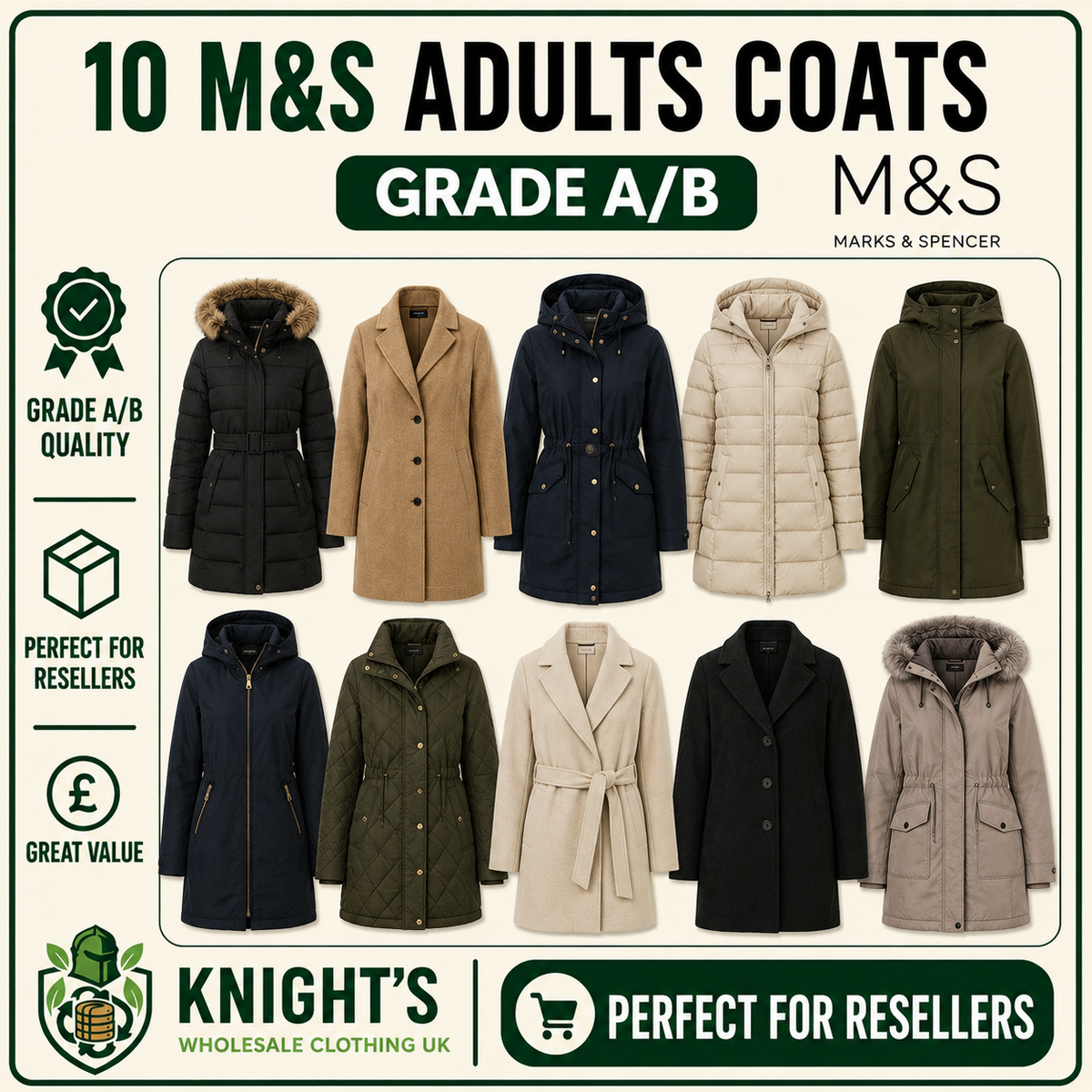 10x M&S Adults’ Coats – Grade A/B
