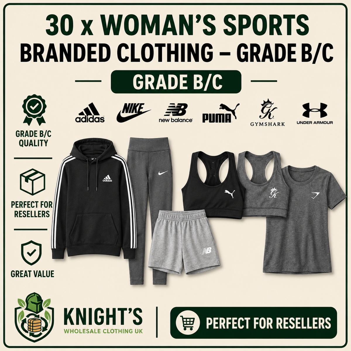30x Women’s Branded Sportswear Mixed Clothing - Grade B/C - Nike, Adidas & more…