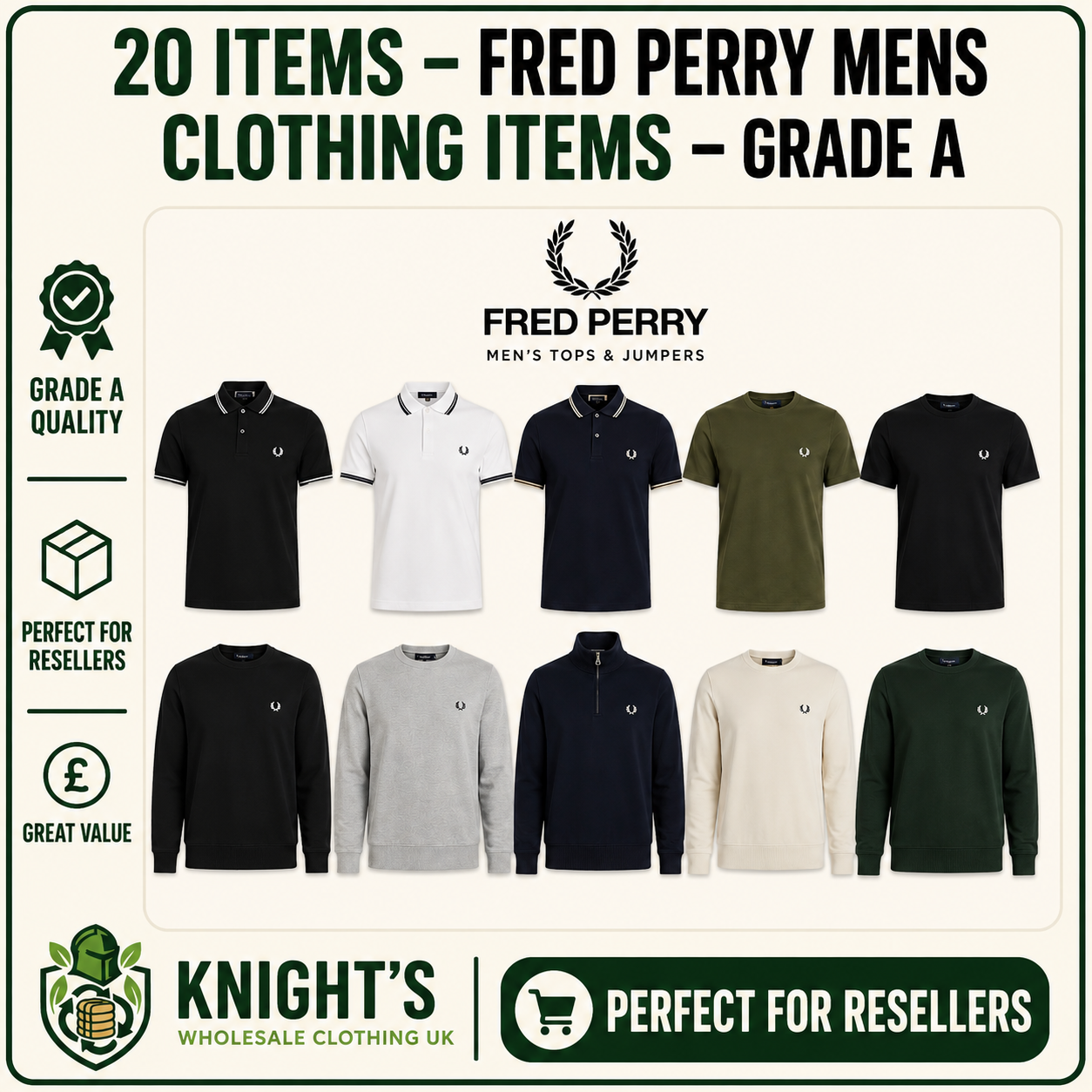 20x Fred Perry Men’s Tops Clothing Items – Grade A