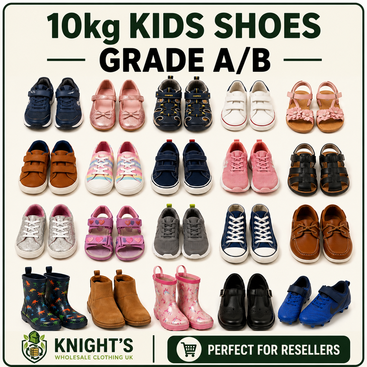 10kg Kids Shoes - Grade A/B - Mixed Styles and Sizes