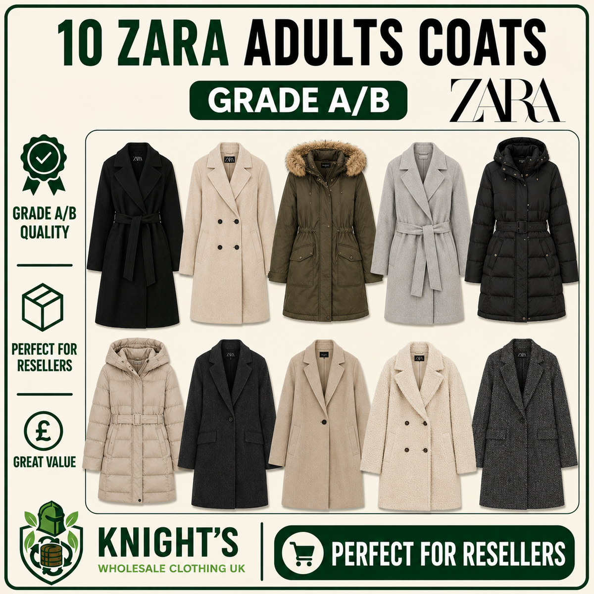 10x ZARA Adults’ Coats – Grade A/B