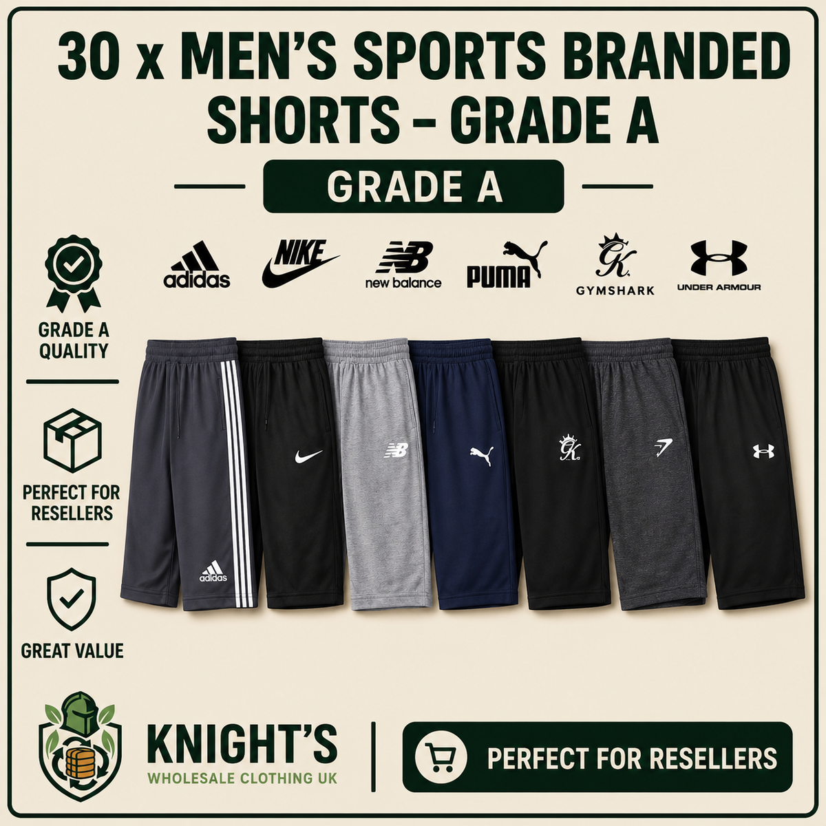 30x Men’s Sports Branded Shorts - Grade A - Nike, Adidas & more…