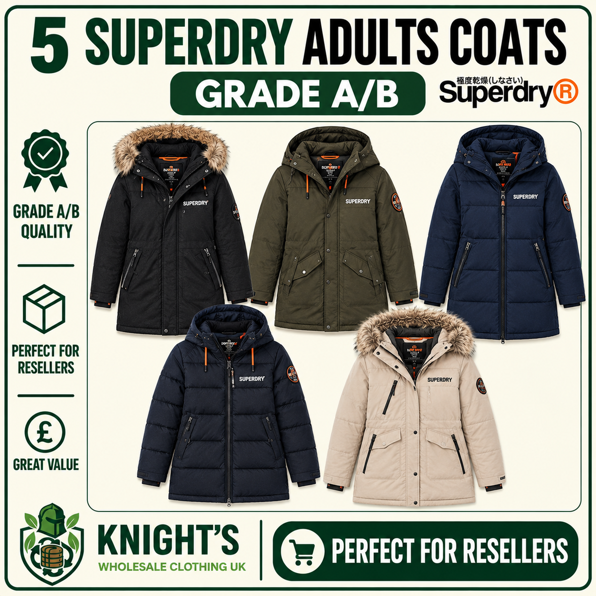 5 x Superdry Adults’ Coats – Grade A/B