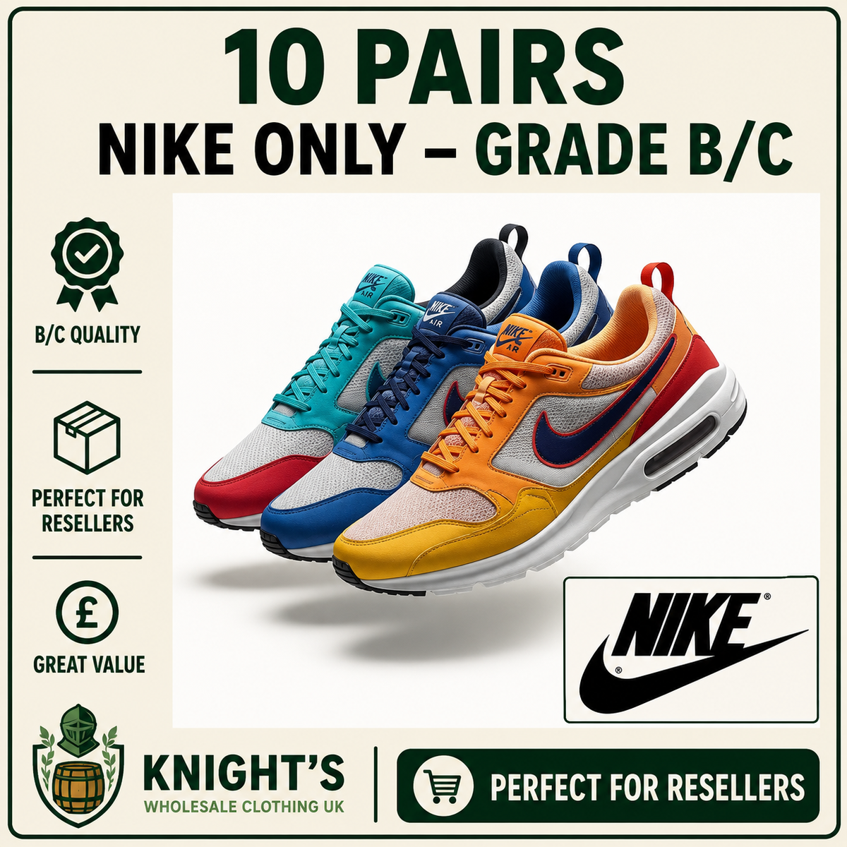 10 Pairs - Nike ONLY - Men’s & Woman’s Shoes - Grade B/C