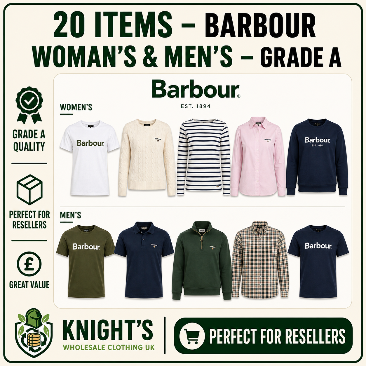 20x Barbour Woman’s & Men’s Clothing Items – Grade A
